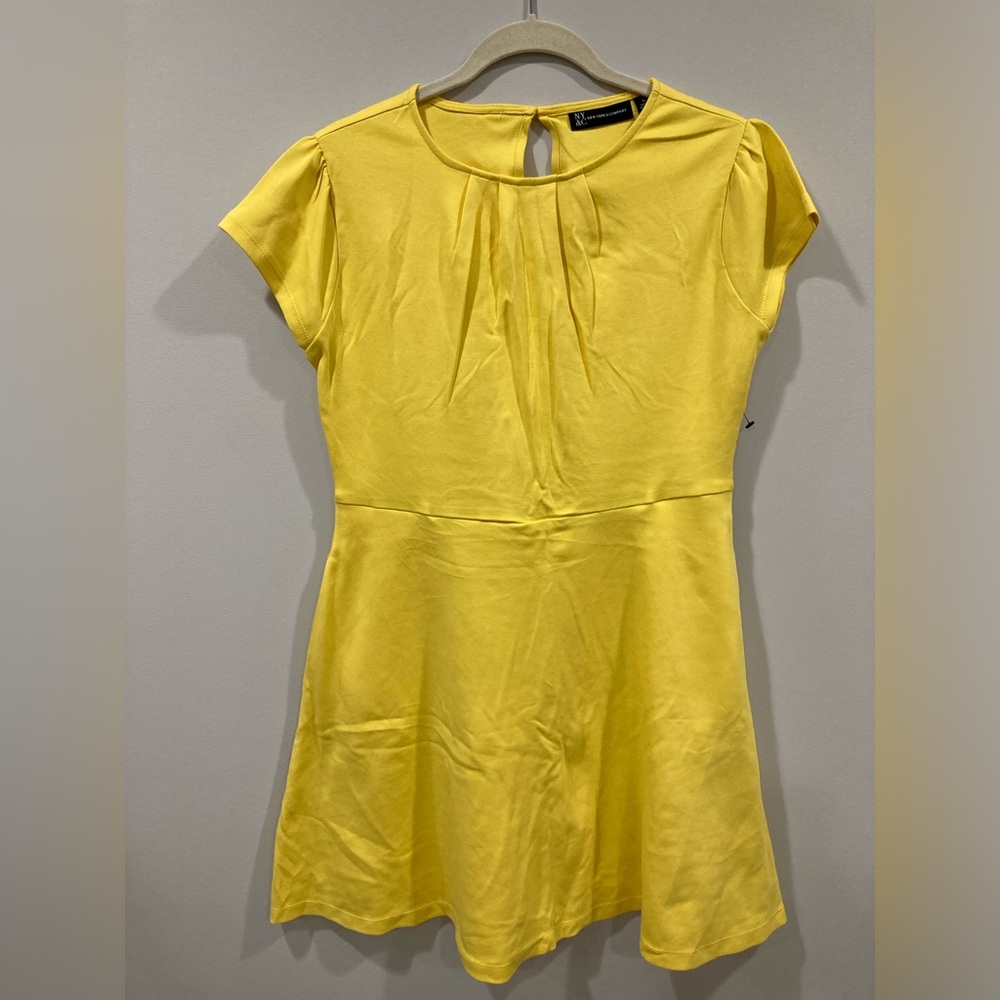 New York & Company Yellow Fit and Flare Dress Medium